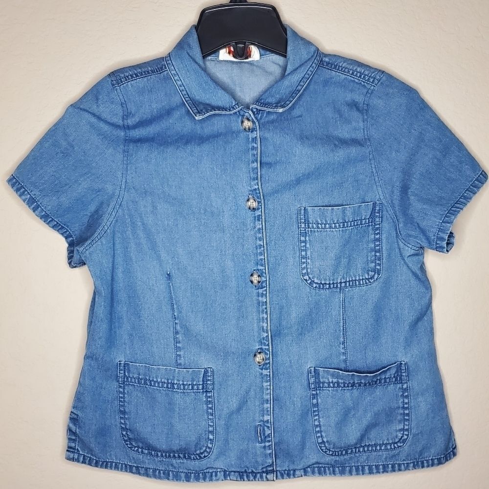 Talbots Womens Blue Collared Button Front Casual D